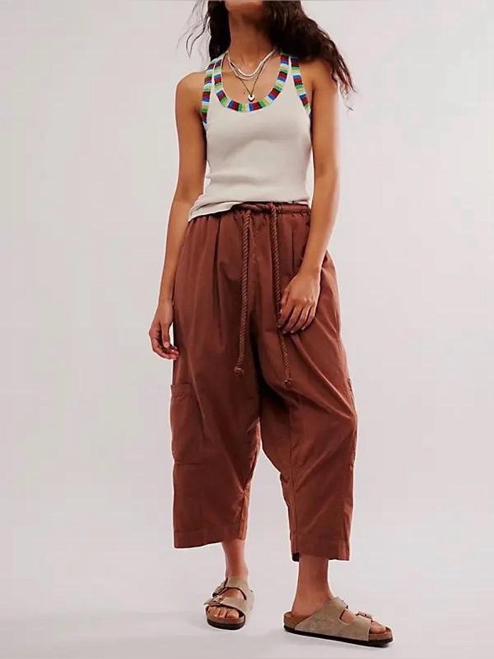 Free People Boho Chic Cotton Linen Harem Drawstring Pants Wide Leg Medium